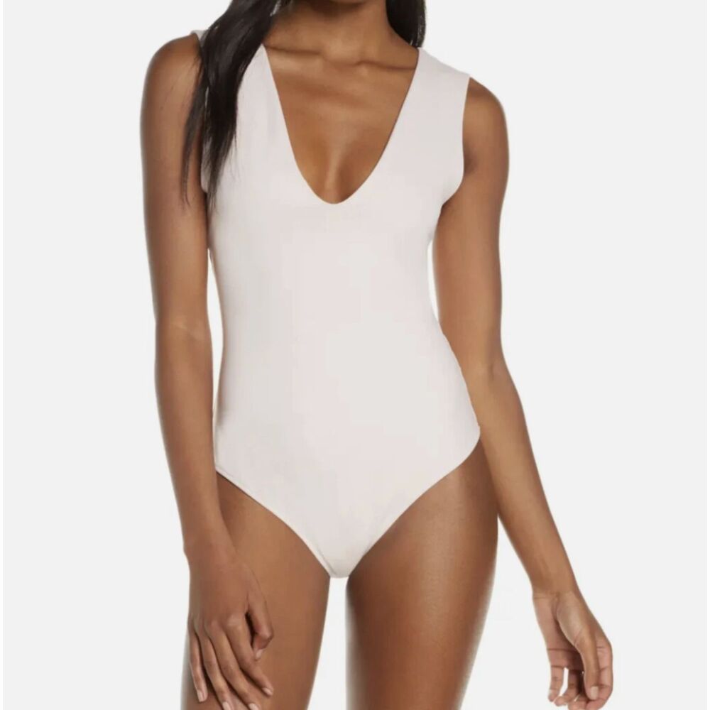 Free People Intimately Keep It Sleek Sleeveless V Neck Bodysuit White Medium